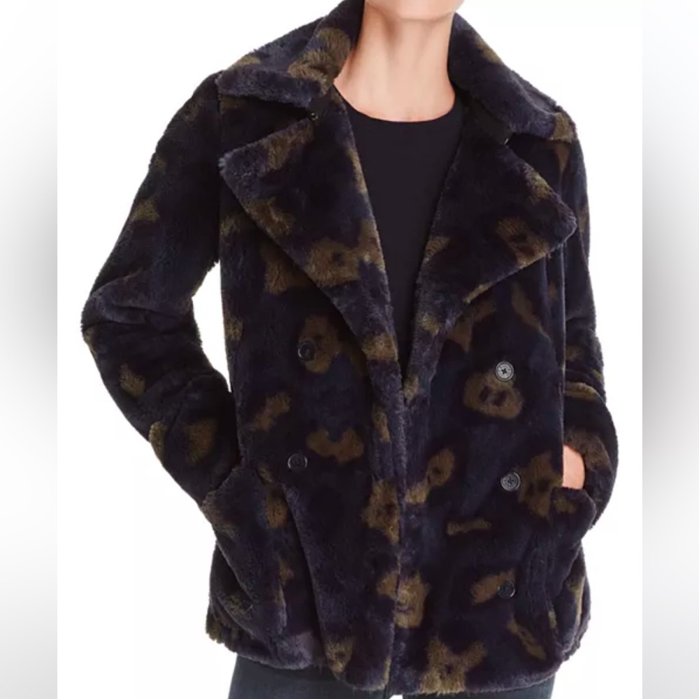 Zadig & Voltaire Miles Leo Faux-Fur Camouflage Coat, SIZE M